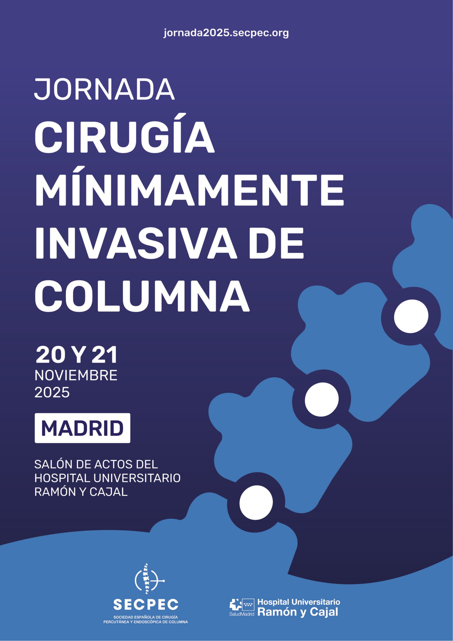 Cartel de la jornada de cirugía mínimamente invasiva de columna, SECPEC, Madrid, 20 y 21 de noviembre de 2025.