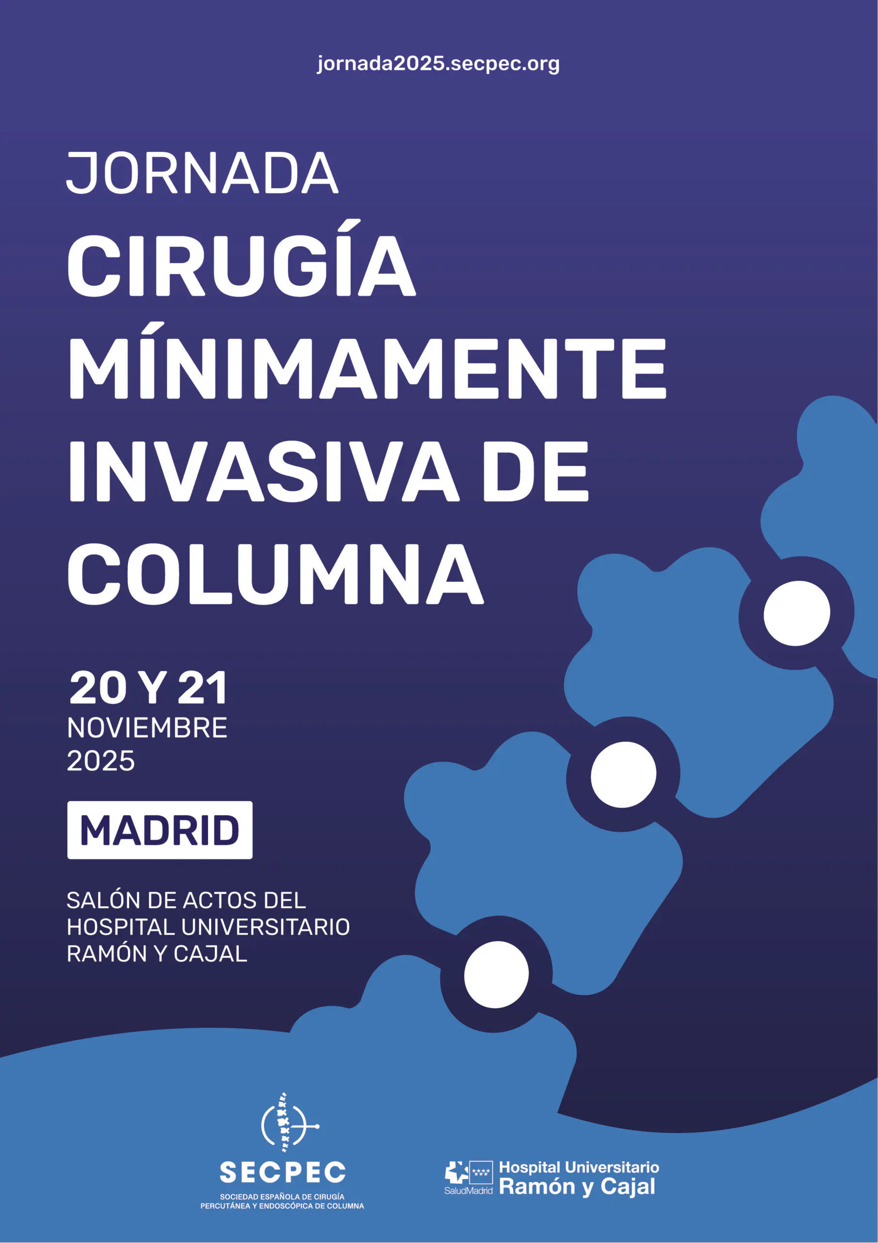 Cartel de la jornada de cirugía mínimamente invasiva de columna, SECPEC, Madrid, 20 y 21 de noviembre de 2025.