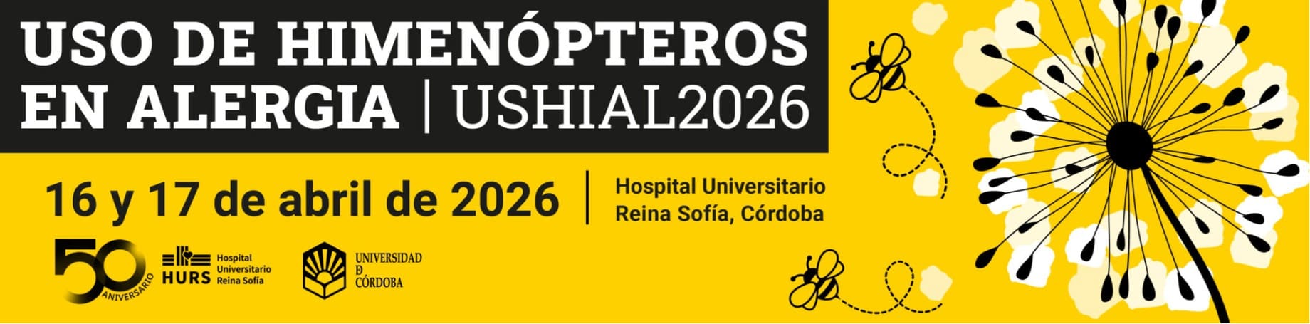 Cartel de USHIAL2026, Uso de himenópteros en alergia, 16 y 17 de abril de 2026, Hospital Universitario Reina Sofía, Córdoba.